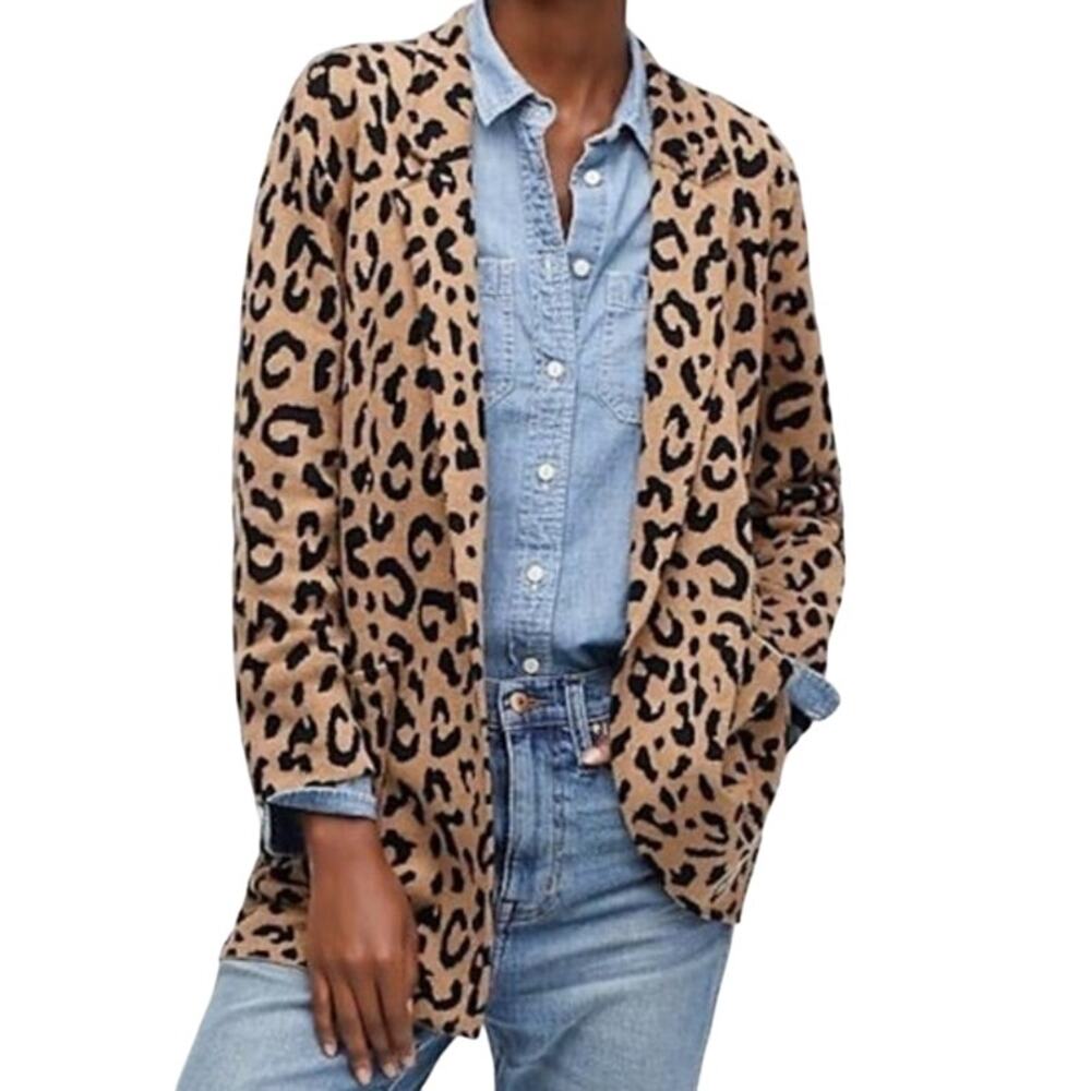 J. Crew Sophie Open-Front Sweater-Blazer Women Sz M Leopard Career Retail $126